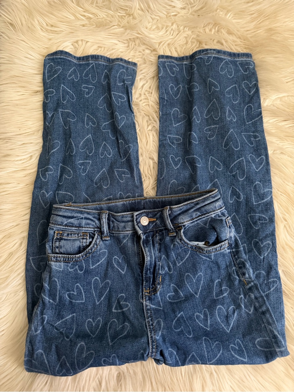 Girls Blue Heart-Print Jeans